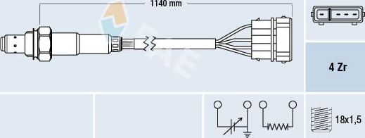 Лямбда-зонд (кислородный датчик) FAE. Артикул 77130