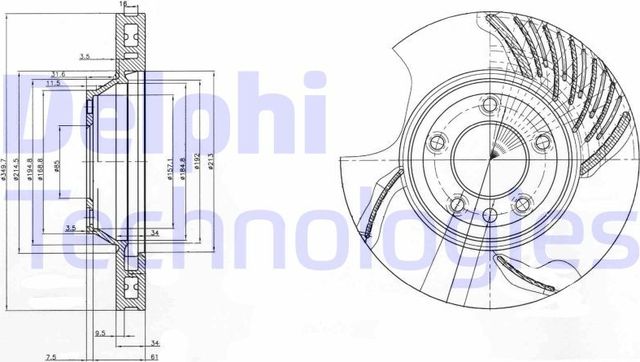 Тормозной диск Delphi передний левый для Porsche Cayenne I (955) 2002-2010. Артикул BG9774