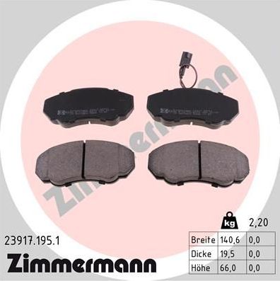 Тормозные колодки Zimmermann передние для Fiat Ducato II 1994-2006. Артикул 23917.195.1