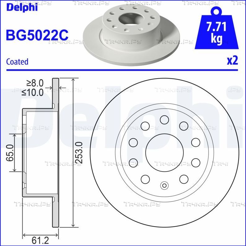 Тормозной диск Delphi задний для Skoda Octavia A7 2012-2019. Артикул BG5022C