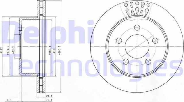 Тормозной диск Delphi задний для Audi A7 II (4K) 2017-2026. Артикул BG4800C
