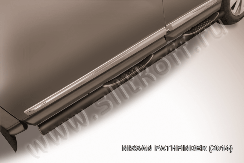 Пороги Slitkoff труба d76 с проступями ЧЕРНЫЕ матовые для Nissan Pathfinder R52 2014-2026. Артикул NIP14-008B