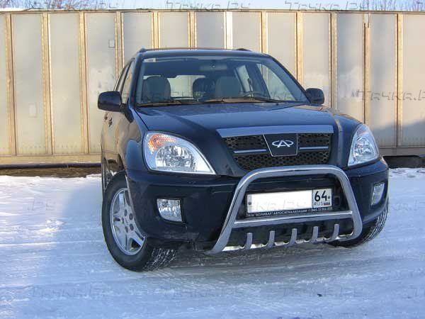 Кенгурятник Slitkoff d57 низкий с защитой картера для Chery Tiggo (T11) до рестайлинга 2005-2013. Артикул CT003