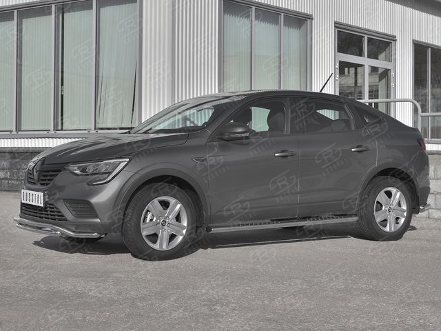 Защита порогов RusStal труба 120х60 овал с проступью для Renault Arkana 2019-2026. Артикул RARO-003316