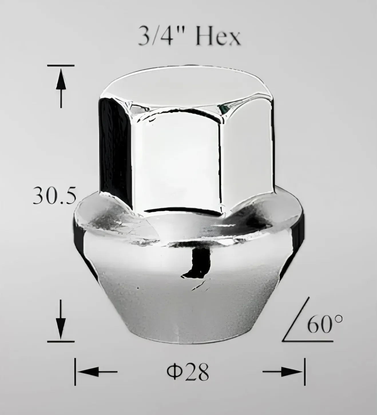 Гайка колесная M12x1.5x30.5. конус. кл.19. закрытая. хром для а/м Ford/Volvo (Airline). Артикул ASCR007