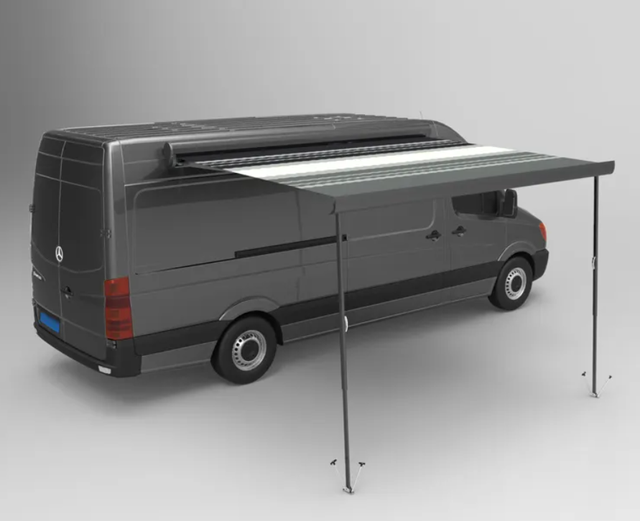 Маркиза автомобильная РИФ 4,5х2,5 м кассетная, привод механический, электромотор, корпус черный. Артикул RIF5933-4525BM