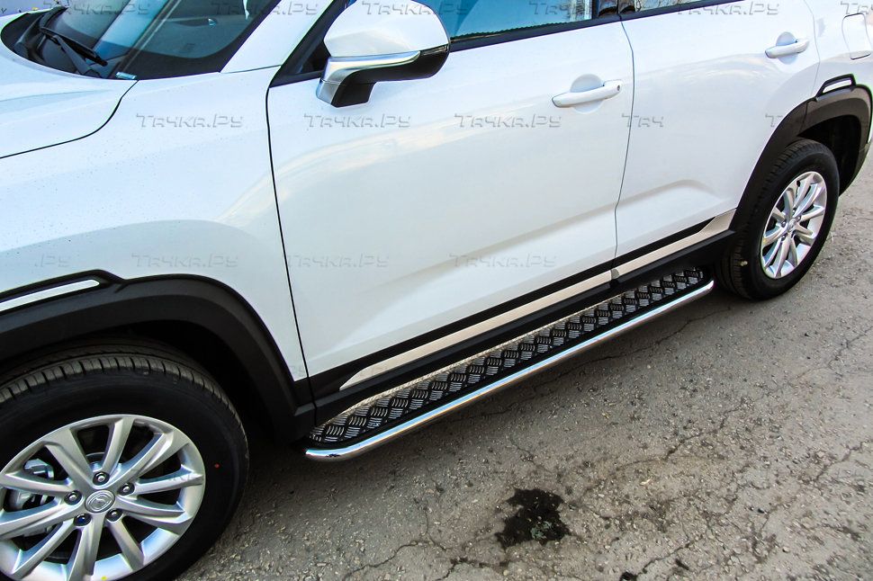 Защита Slitkoff порогов D42 с листом для Changan CS35 Plus 2019-2026. Артикул CHANCS35P-005