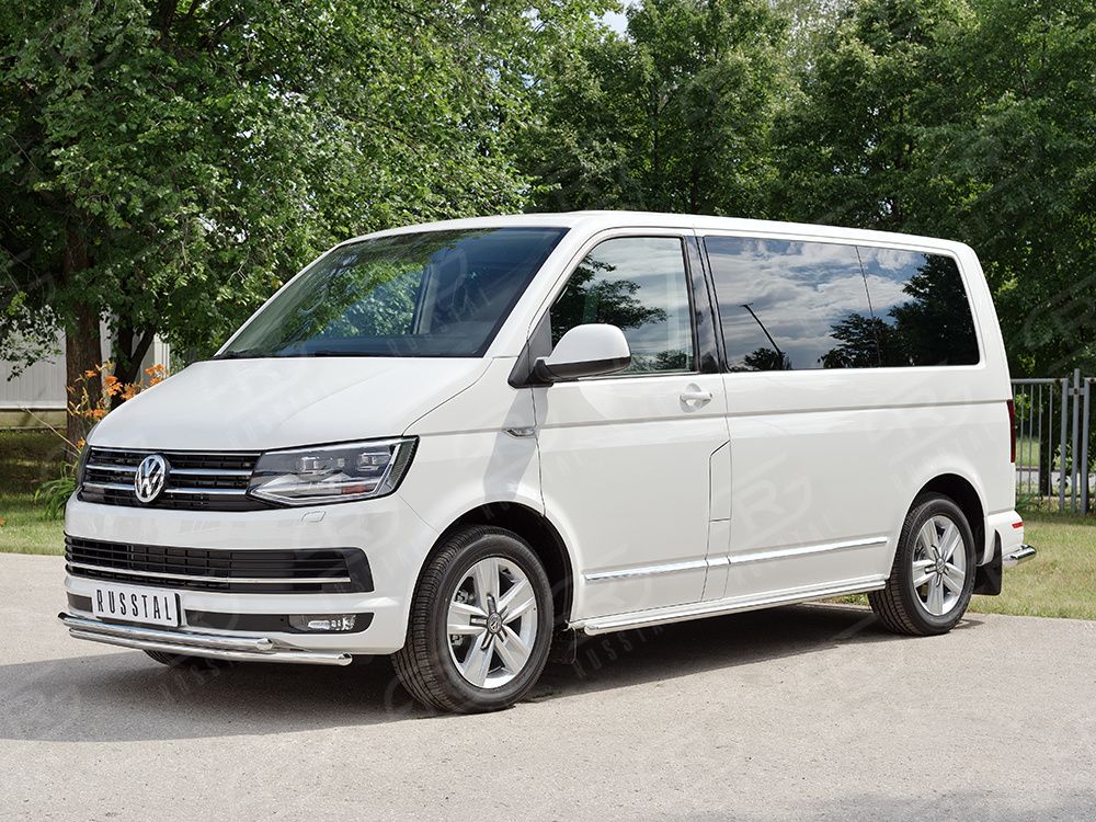 Защита RusStal переднего бампера d42 секция-d42секция для Volkswagen Multivan T6 (короткая база) 2015-2026. Артикул VCTZ-002310