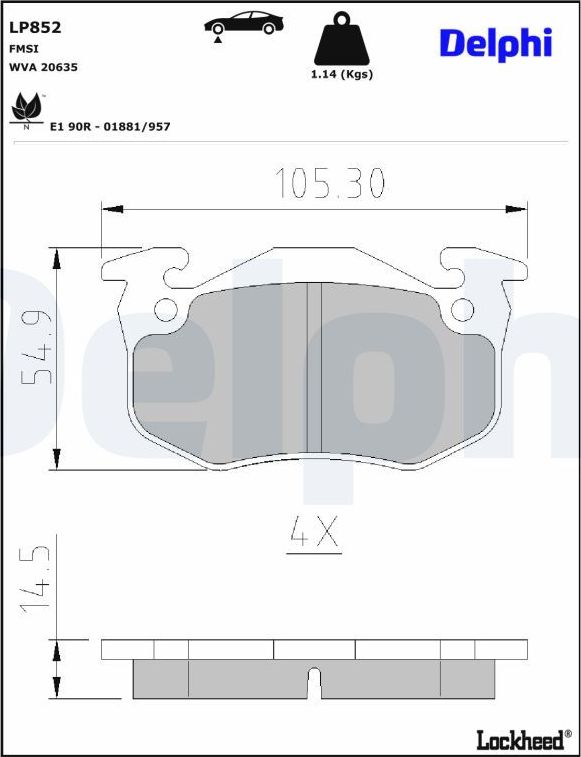 Тормозные колодки Delphi (Low-Metallic). Артикул LP852