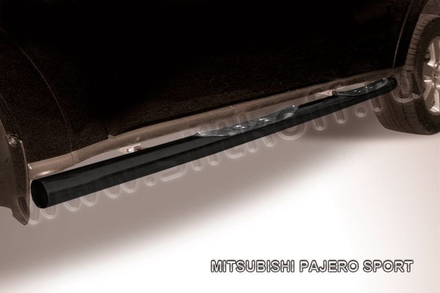 Пороги Slitkoff труба d76 с проступями ЧЕРНЫЕ матовые для Mitsubishi Pajero Sport I 1998-2010. Артикул MPS007B