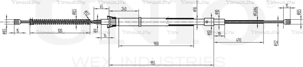 Трос ручного тормоза (Unio). Артикул CAB-60004