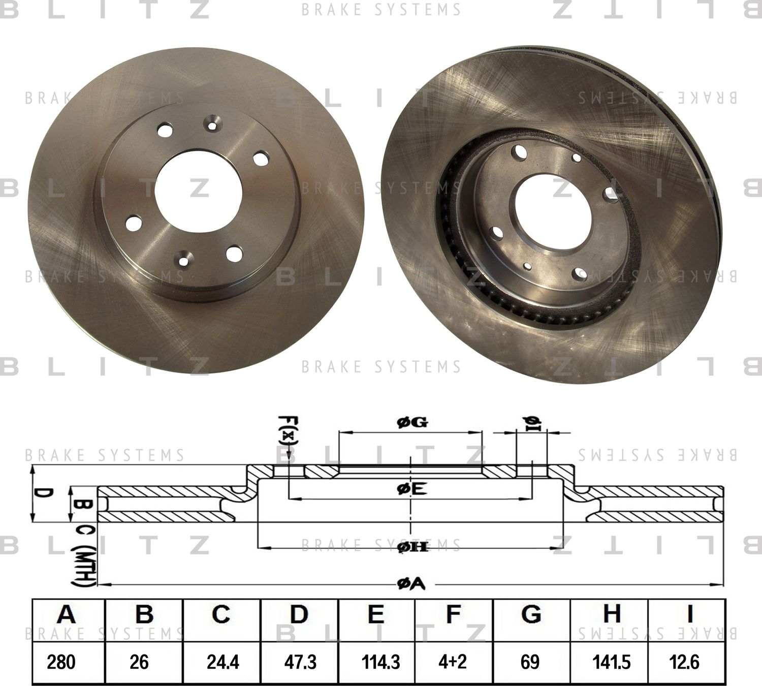Диск тормозной HYUNDAI SONATA/ELANTRA 00- перед. вент. (Blitz). Артикул BS0218