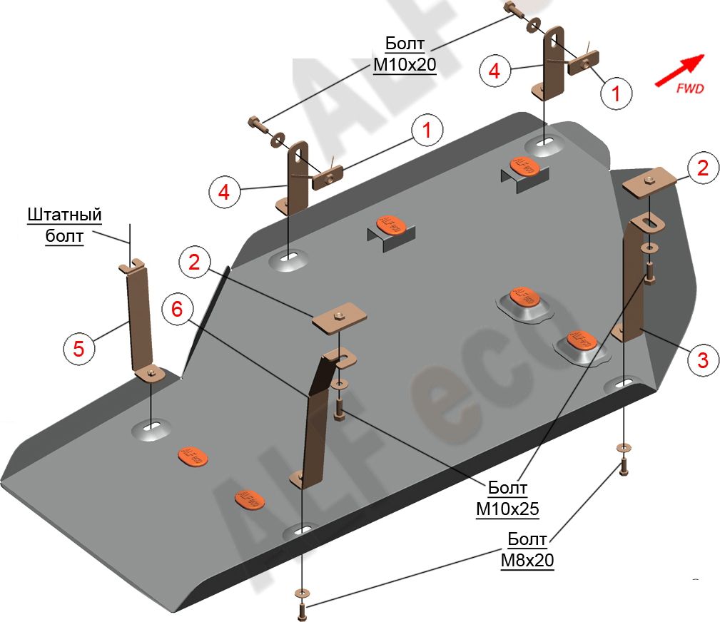 Защита Alfeco для топливного бака Toyota Tundra Double Cab II рестайлинг (XK50) 2013-2021. Артикул ALF.24.121
