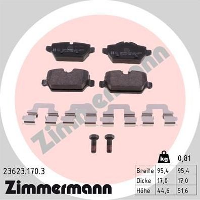 Тормозные колодки Zimmermann задние для MINI Paceman R61 2012-2016. Артикул 23623.170.3