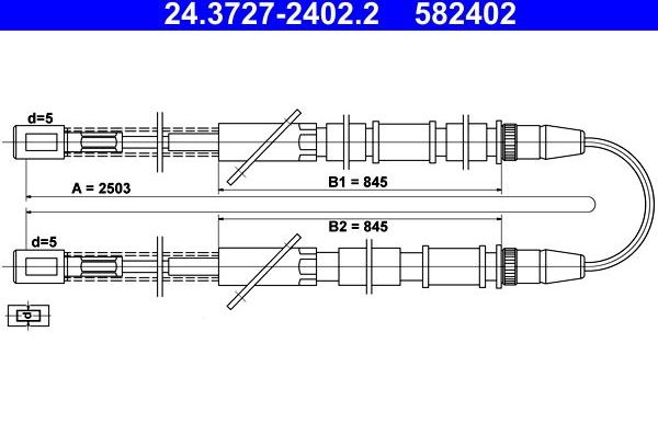 Трос ручника (тросик ручного тормоза) ATE задний для ВАЗ 2101 1973-1986. Артикул 24.3727-2402.2