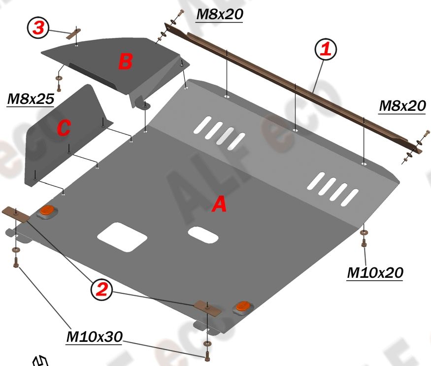 Защита алюминиевая Alfeco для картера и КПП Fiat Ducato 2006-2026. Артикул ALF.17.08al