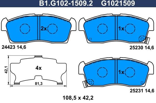Тормозные колодки Galfer передние для Citroen C-ZERO 2010-2012. Артикул B1.G102-1509.2