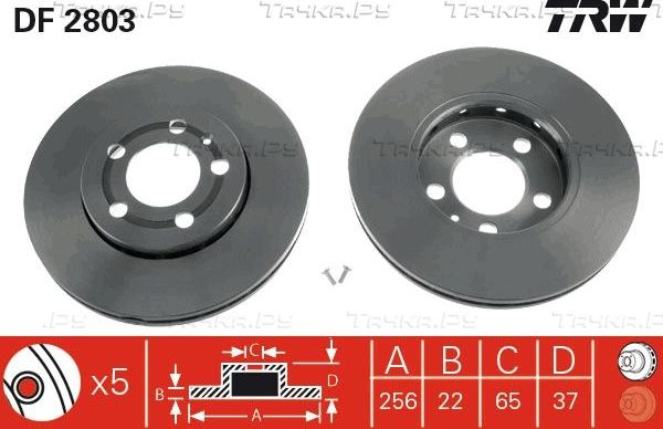 Тормозной диск TRW передний для Volkswagen Polo IV 2001-2012. Артикул DF2803