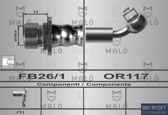 Тормозной шланг Malò задний правый для Honda Accord VI 1998-2003. Артикул 80459