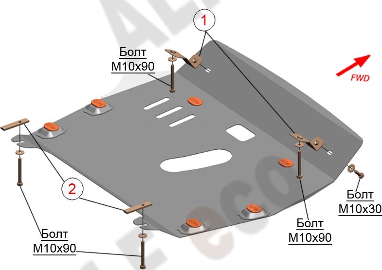 Защита алюминиевая Alfeco для картера и КПП Toyota Highlander I 2003-2007. Артикул ALF.24.28 AL4