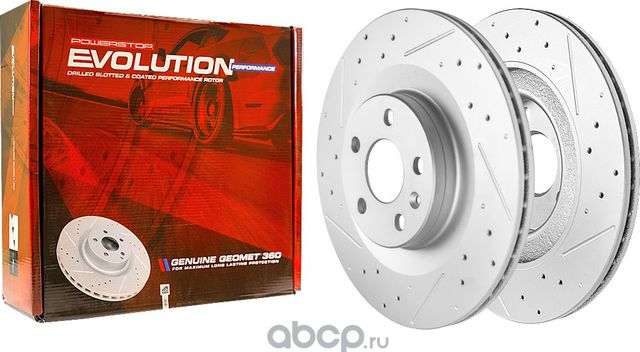Задний тормозной диск Evolution с перфорацией и насечками, в покрытии GEOMET Pow (Powerstop). Артикул EBR1643