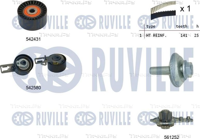 Помпа (водяной насос) с комплектом ремня ГРМ Ruville для Ford B-MAX 2012-2018. Артикул 5503691