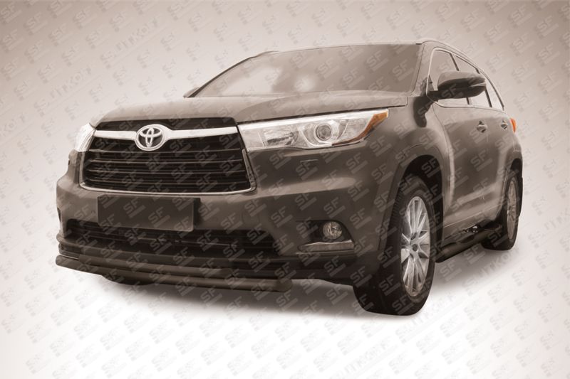 Защита Slitkoff переднего бампера d57/42 двойная радиусная ЧЕРНАЯ матовая для Toyota Highlander II 2014-2026. Артикул THI14-004B