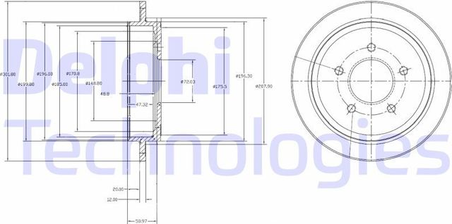 Тормозной диск Delphi задний для Ford Maverick II 2001-2007. Артикул BG4121