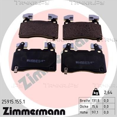 Тормозные колодки Zimmermann передние для Tesla Model S I 2013-2016. Артикул 25915.155.1