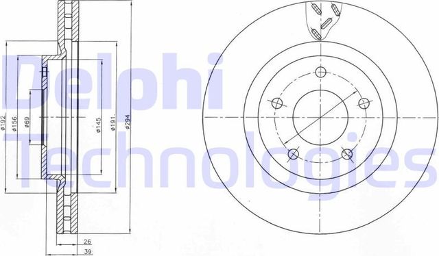 Тормозной диск Delphi передний для Dodge Avenger II 2007-2014. Артикул BG4246