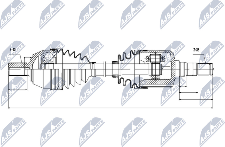 Полуось (привод в сборе, приводной вал) NTY левая для Volvo V70 III 2009-2015. Артикул NPW-VV-036