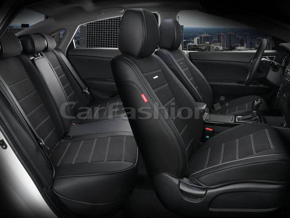 Чехлы универсальные каркасные CarFashion 5D Mayer Plus на сидения авто, цвет Черный/Черный/Серый. Артикул 27002