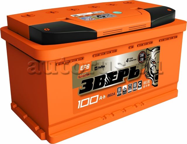 Аккумулятор ЗВЕРЬ EFB 100 А/ч обратная R+ 352x175x190 EN860 А. Артикул ZVEFB 100-3-R