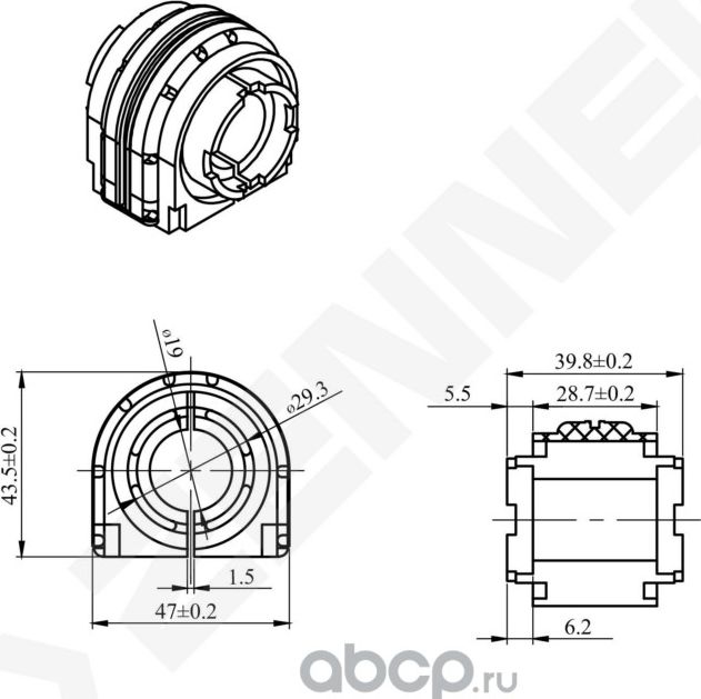 Втулка стабилизатора заднего центральная D20.7 AUDI A3, VW GOLF/PASSAT 03 (Zennek). Артикул DSR0023