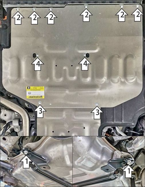Защита алюминиевая Мотодор усиленная для топливного бака Voyah Dream в комплектации PHEV Long Range 2021-2026. Артикул 348609