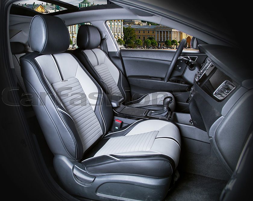 Накидки универсальные CarFashion Sector Leather на передние сидения авто, цвет Черный/Светло-серый/Черный. Артикул 21384