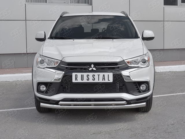 Защита РусCталь переднего бампера d63 секции-d42 дуга для Mitsubishi ASX I 2й рестайлинг 2016-2020. Артикул MASZ-002955