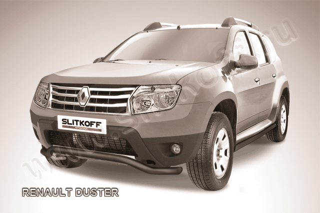Защита Slitkoff переднего бампера d57 волна ЧЕРНАЯ матовая для Renault Duster I 2010-2015. Артикул RD001B