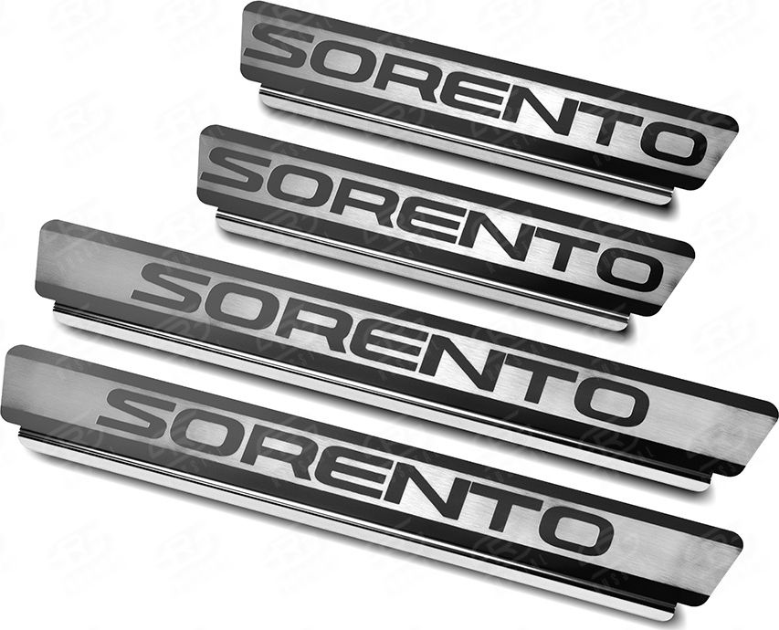 Накладки RusStal на пороги (лист нерж. шлифованный с надписью) для Kia Sorento IV 2020-2026. Артикул KSOR20-03