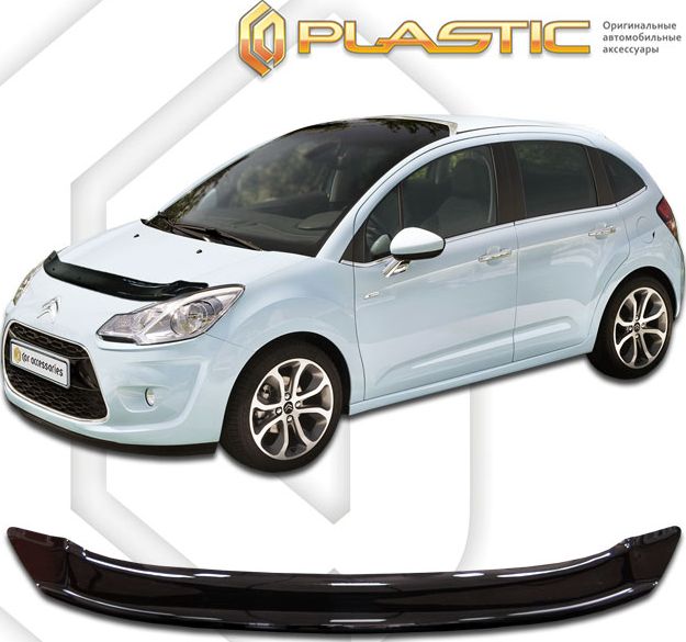 Дефлектор СА Пластик для капота (Classic черный) Citroen C3 хэтчбэк 5 дв. 2009-2013. Артикул 2010010111038