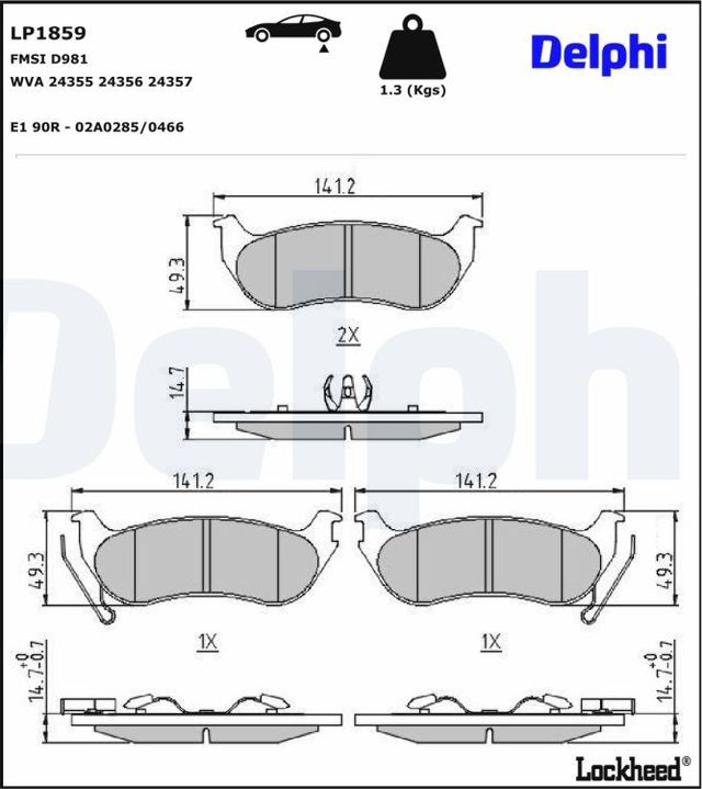 Тормозные колодки Delphi (Low-Metallic) для Jeep Wrangler II (TJ) 1996-2007. Артикул LP1859
