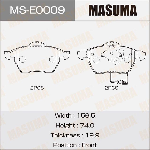 Тормозные колодки Masuma передние для Volkswagen Polo IV 2001-2009. Артикул MS-E0009