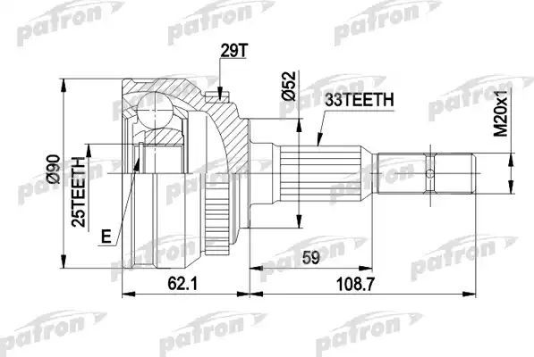 Шрус наружный (граната) Patron для Opel Astra F 1991-2001. Артикул PCV1051