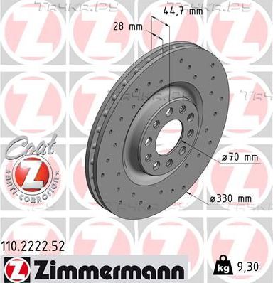 Тормозной диск Zimmermann SPORT Z передний для Alfa Romeo Giulia II (952) 2016-2026. Артикул 110.2222.52