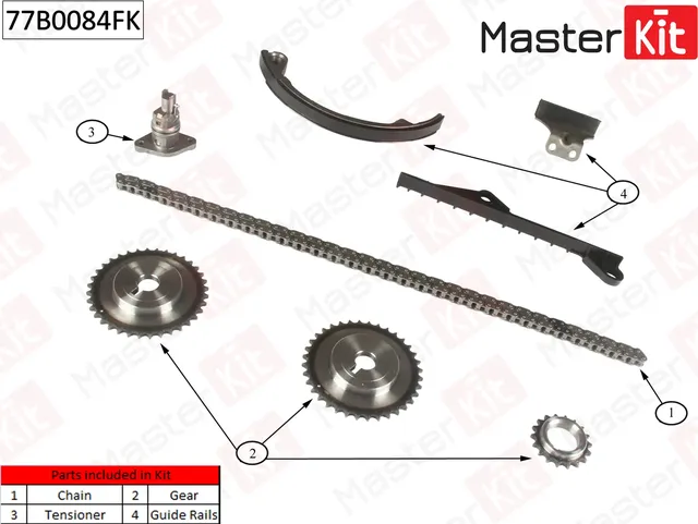 77B0084FK Комплект цепи ГРМ NISSAN Primera 2.0i 16V SR20DE 92-01 (Master KIT). Артикул 77b0084fk