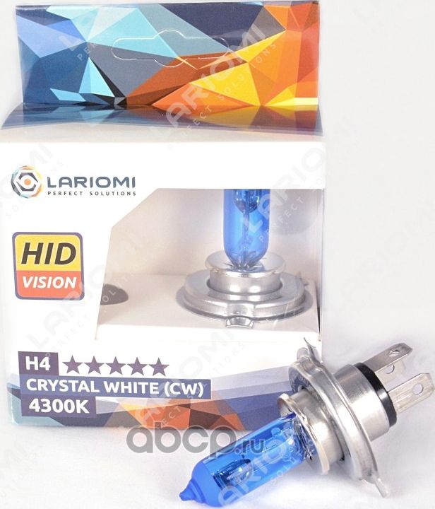 ЛАМПА ГАЛОГЕННАЯ H4 12V 60/55W P43T CRYSTAL WHITE (4300K) (КОРОБКА 2 ШТ.) (Lariomi). Артикул LB1123CW 