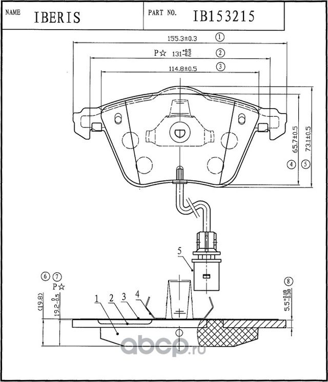 КОЛОДКИ ТОРМОЗНЫЕ ПЕР К-Т С ДАТЧИКОМ AUDI A4, A8 FORD FOCUS II , MAZDA3, VOLVO S (Iberis). Артикул IB153215
