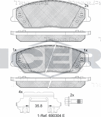 Тормозные колодки Icer передние для Geely Emgrand GT 2015-2026. Артикул 182077