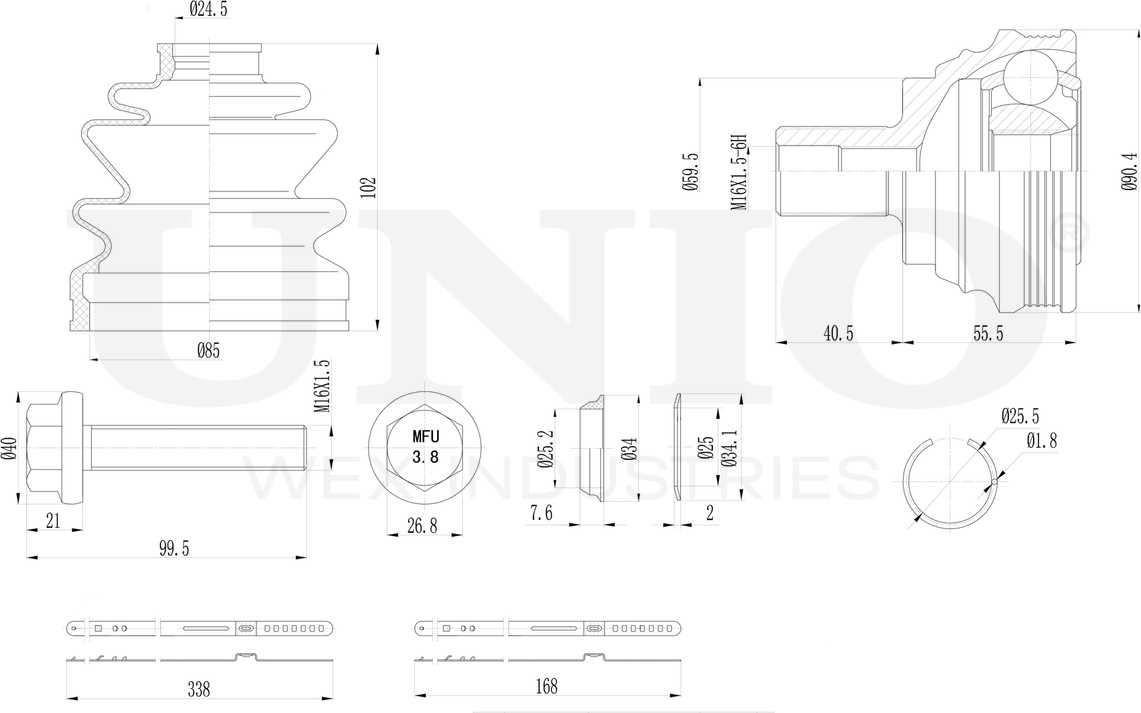 ШРУС наружный (Unio). Артикул CVJ-20001