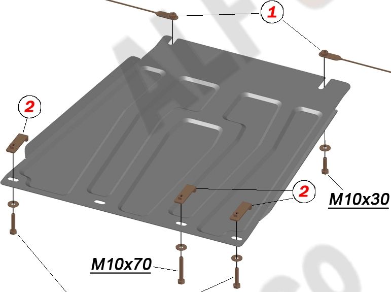 Защита алюминиевая Alfeco для КПП Nissan Navara D40 2005-2015. Артикул ALF.15.06 AL4